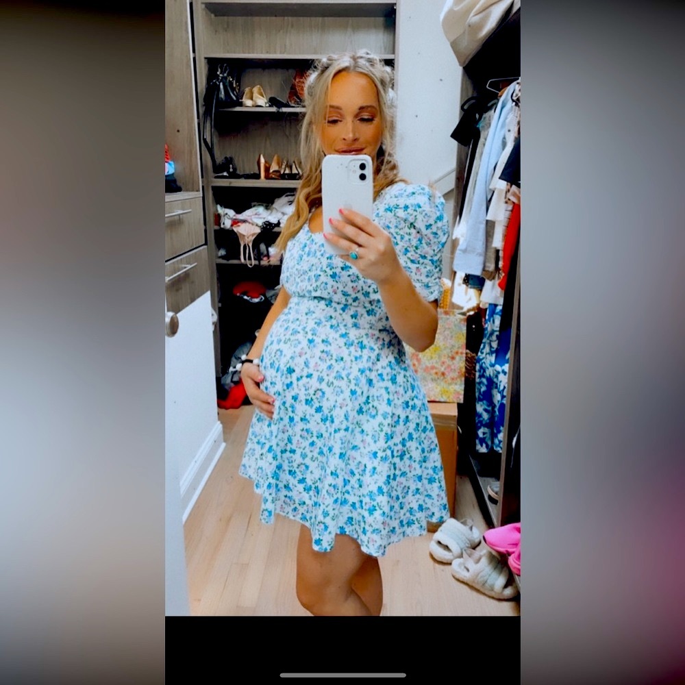 Love Shack Fancy - this is not a maternity dress. Floral skater dress.